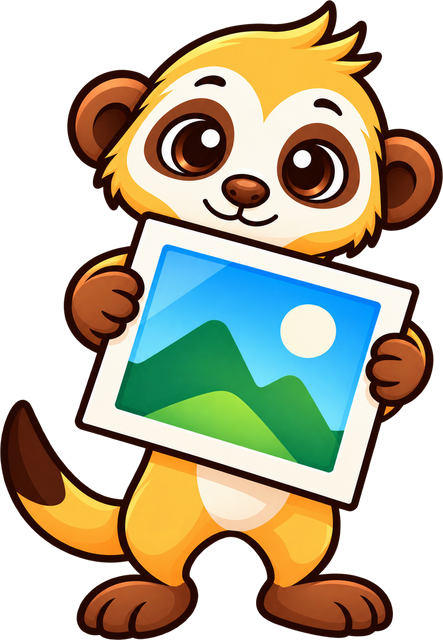 The meerpic meerkat, holding up a photo